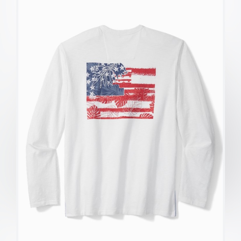 Tommy Bahama Tropical Patriotic Flag 100% Organic Cotton XXL White Lux T-Shirt